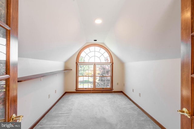 additional living space featuring light carpet and lofted ceiling