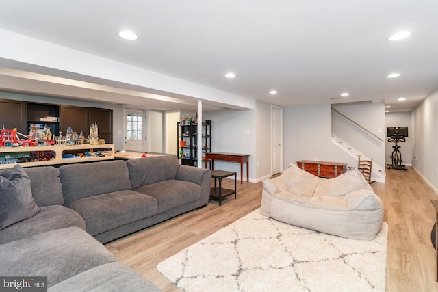 living room with light wood-type flooring