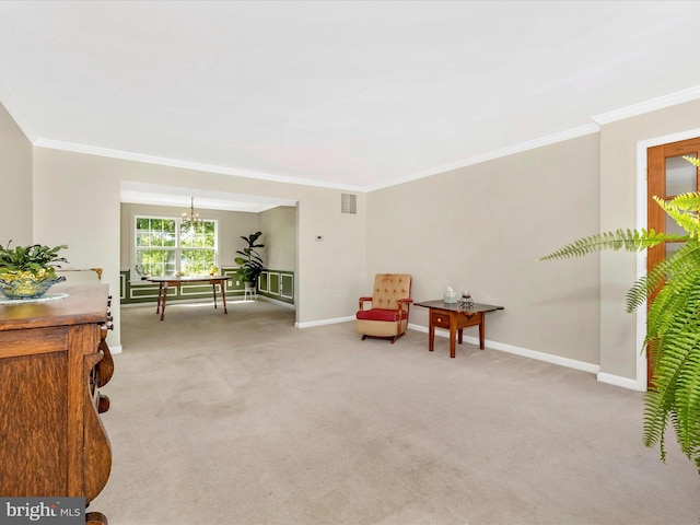 330 Mountaineers Way, Emmitsburg, MD 21727 - sitting room with crown molding, baseboards, carpet floors, and a chandelier