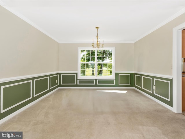 330 Mountaineers Way, Emmitsburg, MD 21727 - unfurnished dining area featuring a chandelier, crown molding, carpet, a decorative wall, and wainscoting