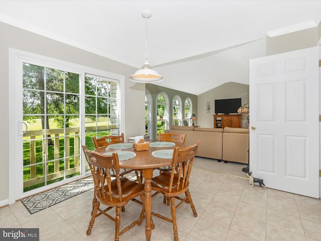 330 Mountaineers Way, Emmitsburg, MD 21727 - dining room with light tile patterned flooring, lofted ceiling, and crown molding