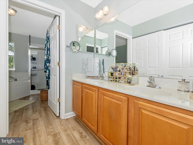330 Mountaineers Way, Emmitsburg, MD 21727 - bathroom with double vanity, wood finished floors, and a shower