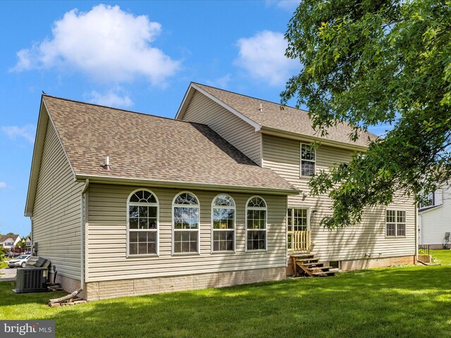 330 Mountaineers Way, Emmitsburg, MD 21727 - rear view of property with cooling unit, a lawn, entry steps, and a shingled roof