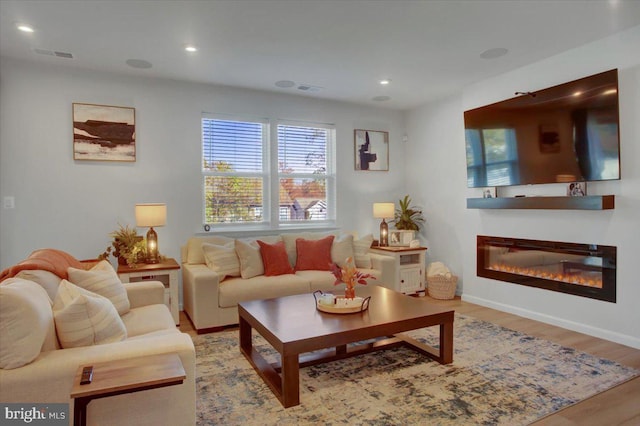 living room with light wood-type flooring