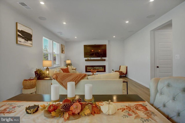 living room with hardwood / wood-style flooring