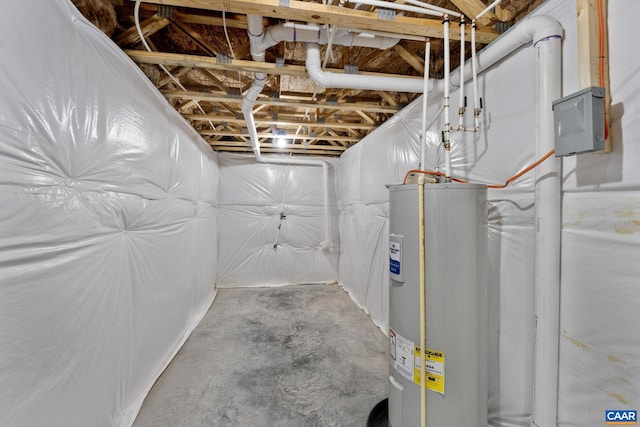 basement featuring electric water heater