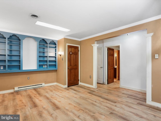 374 Tuscawilla Dr, Charles Town, WV 25414 - unfurnished room with visible vents, baseboards, crown molding, wood finished floors, and a baseboard heating unit