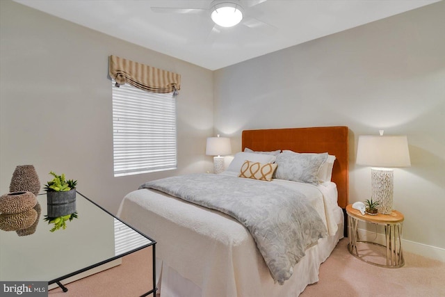 bedroom featuring carpet floors and ceiling fan