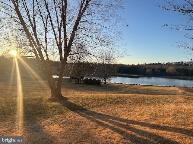 yard at dusk with a water view