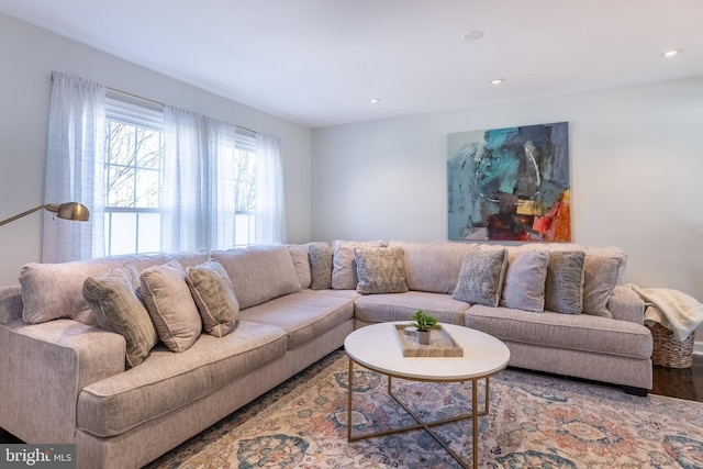 living room with recessed lighting