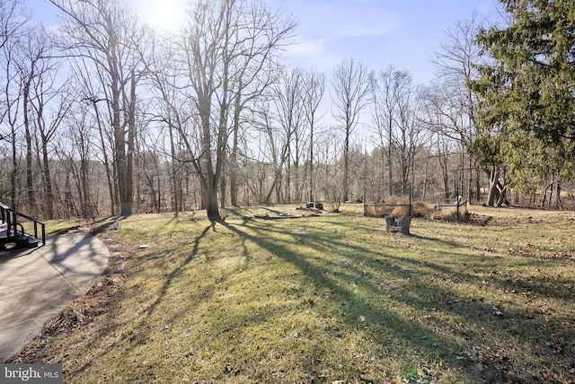 view of yard with a wooded view