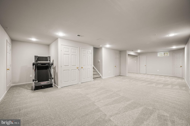 basement with light carpet