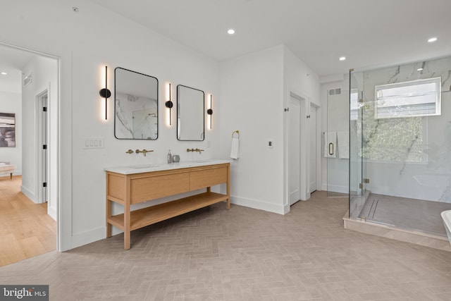 bathroom with vanity and walk in shower