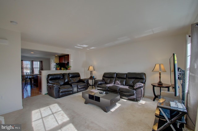 living room with light carpet