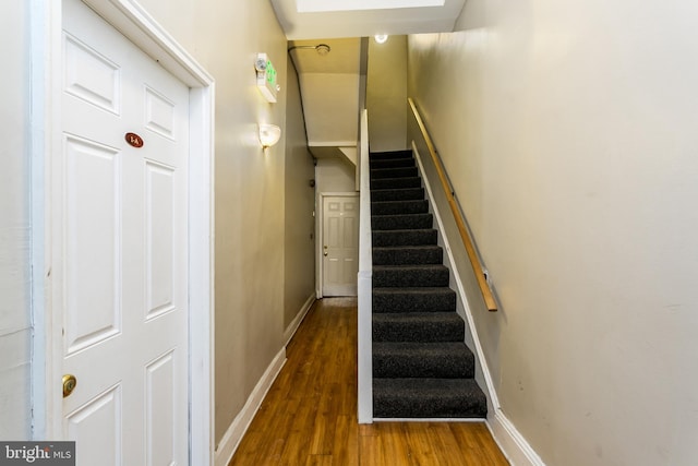 stairs featuring wood-type flooring