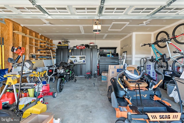 garage with a garage door opener