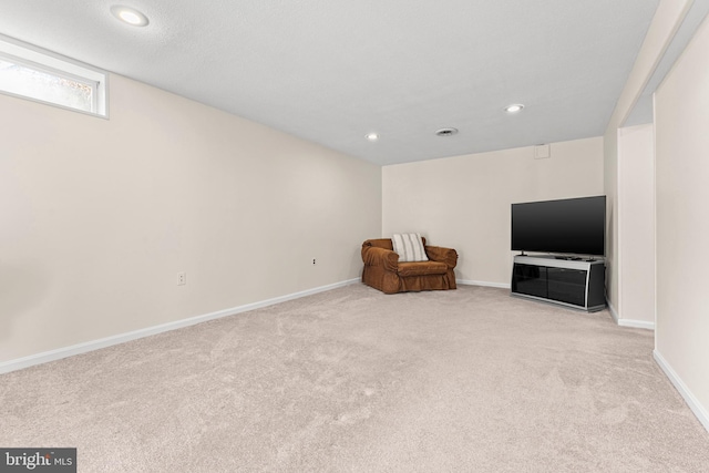 unfurnished room with recessed lighting, carpet flooring, and baseboards