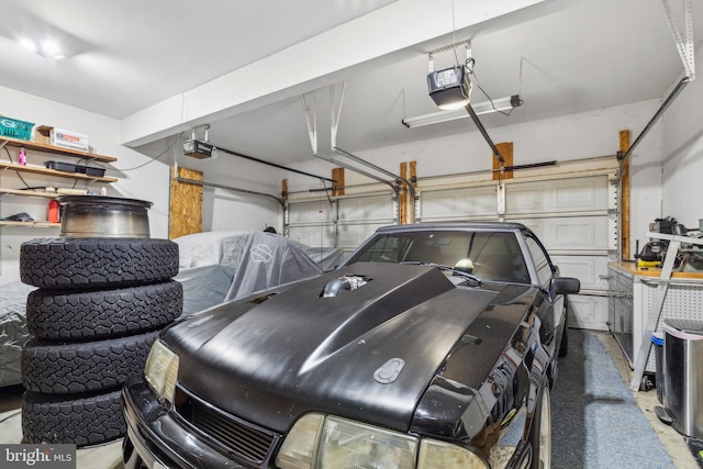 garage with a garage door opener