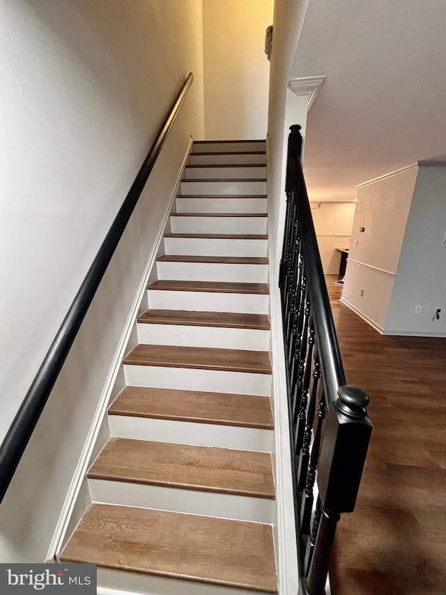 stairs featuring wood-type flooring