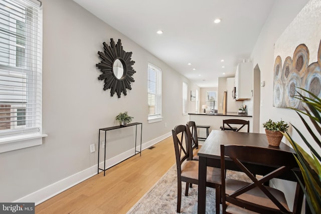 dining area featuring light hardwood / wood-style floors