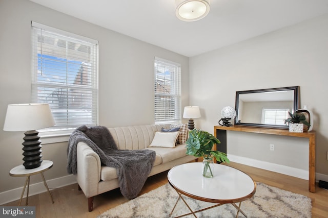 sitting room with hardwood / wood-style flooring and a wealth of natural light