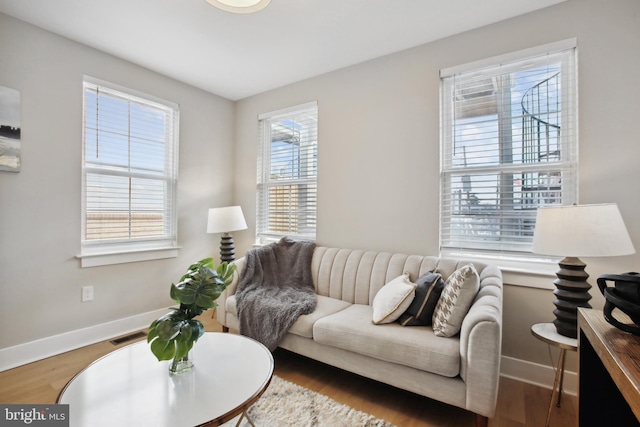 living room featuring dark hardwood / wood-style flooring