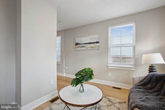 sitting room with light hardwood / wood-style floors