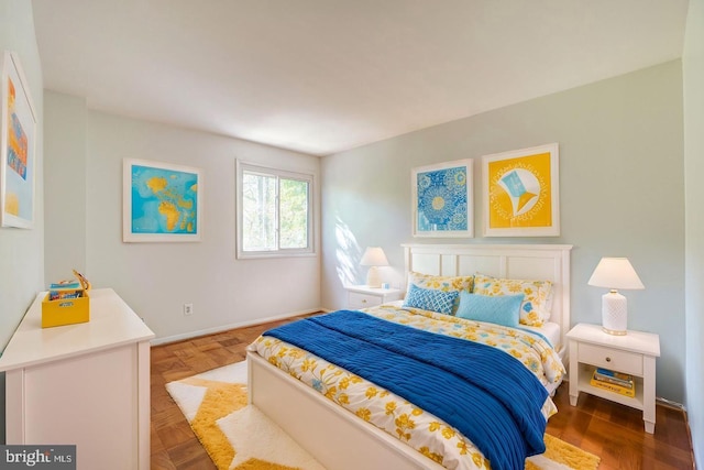 bedroom with parquet floors