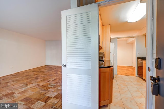 interior space with light parquet floors