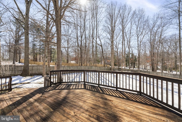 view of snow covered deck