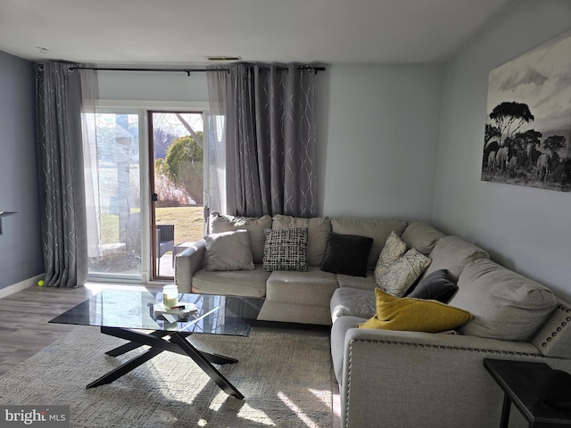 living room featuring baseboards and wood finished floors