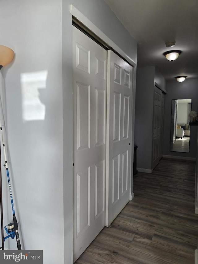 hall with dark wood-type flooring