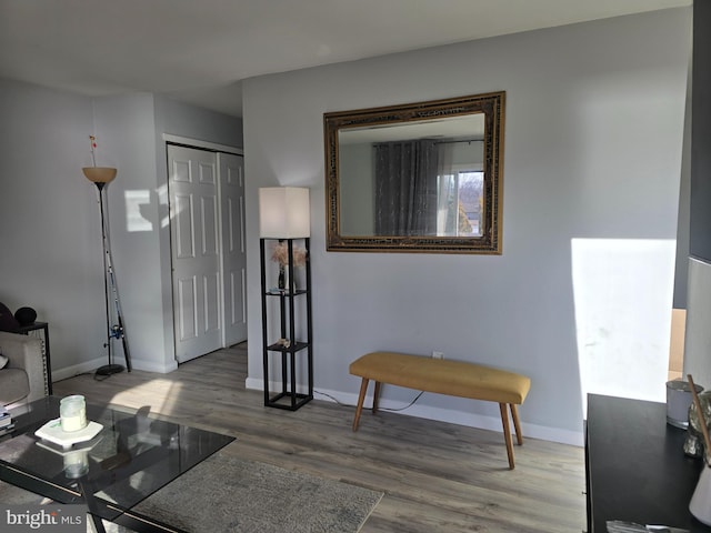 interior space with baseboards and wood finished floors