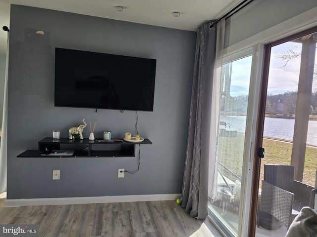 interior space featuring baseboards and wood finished floors