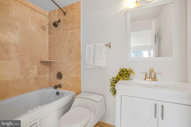 full bath featuring shower / bathtub combination, vanity, and toilet