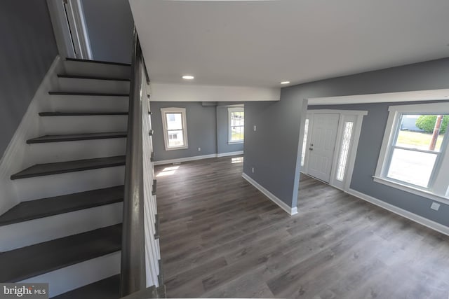 entrance foyer featuring dark hardwood / wood-style floors and a healthy amount of sunlight