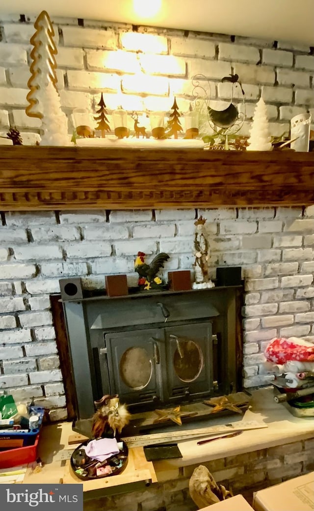 room details featuring a wood stove