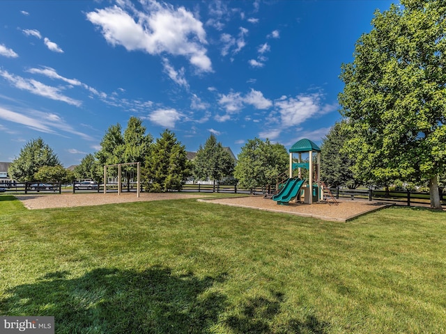 view of jungle gym with a yard