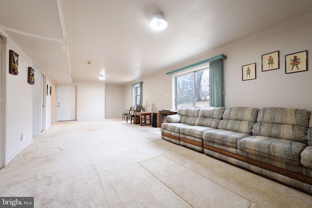 living room with light colored carpet