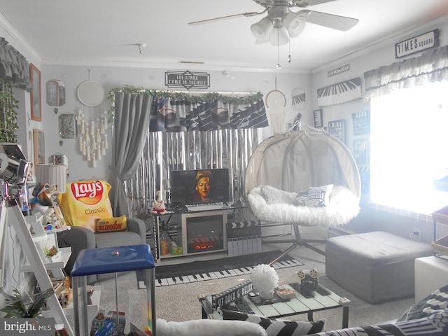 interior space featuring ceiling fan