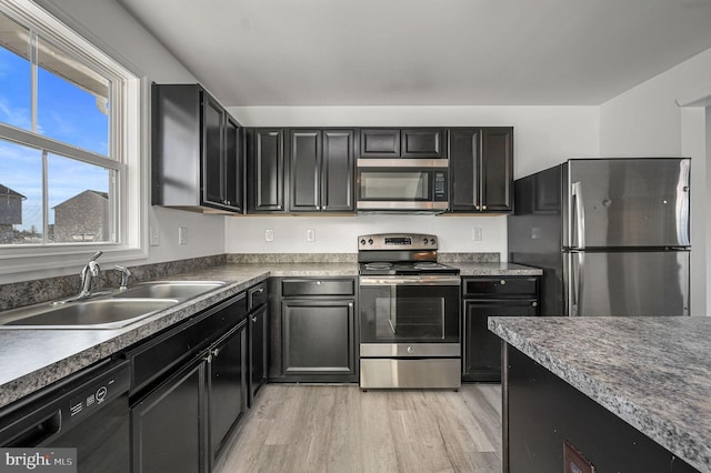 kitchen with sink, light hardwood / wood-style floors, and appliances with stainless steel finishes