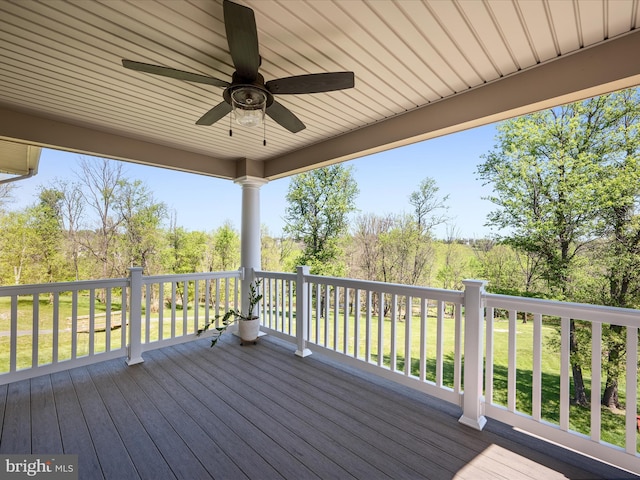 wooden terrace with ceiling fan