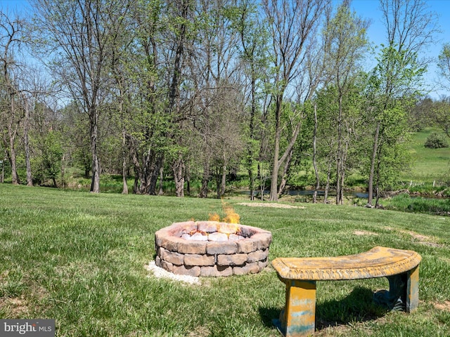 view of yard featuring an outdoor fire pit