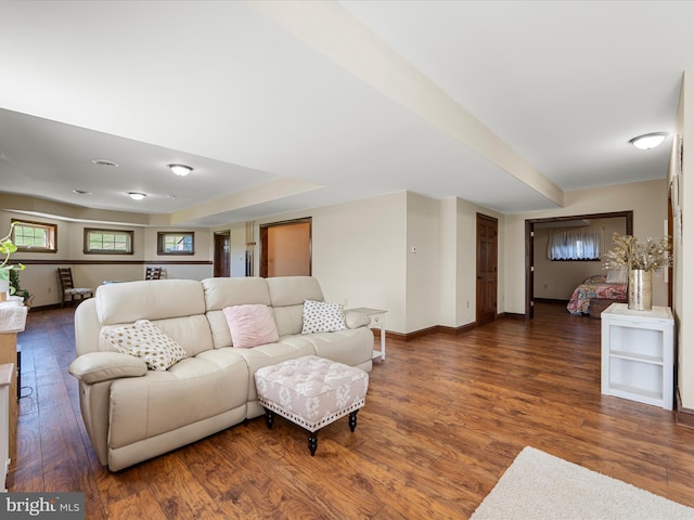 living room featuring baseboards and wood finished floors