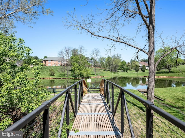 exterior space with a water view