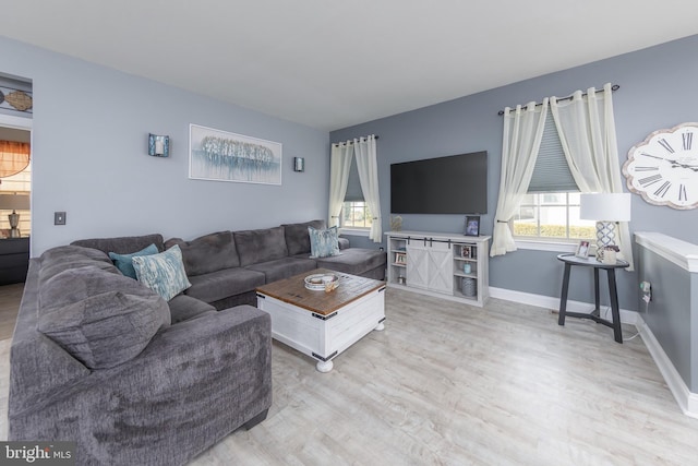 living area with baseboards and light wood-style floors