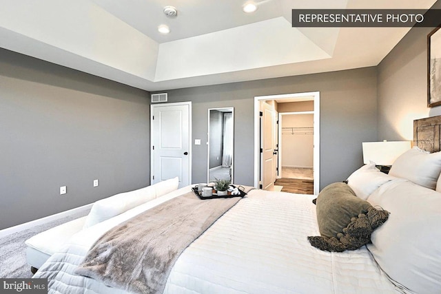 bedroom with a tray ceiling