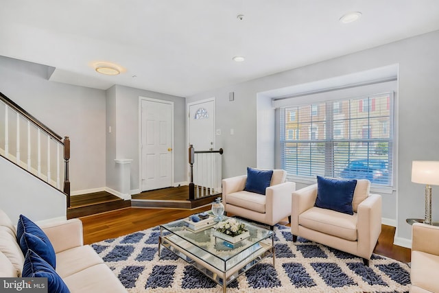 living room featuring dark hardwood / wood-style flooring