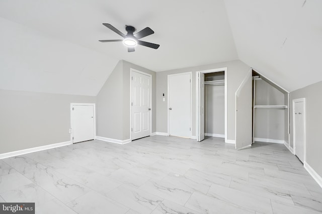 bonus room featuring vaulted ceiling and ceiling fan