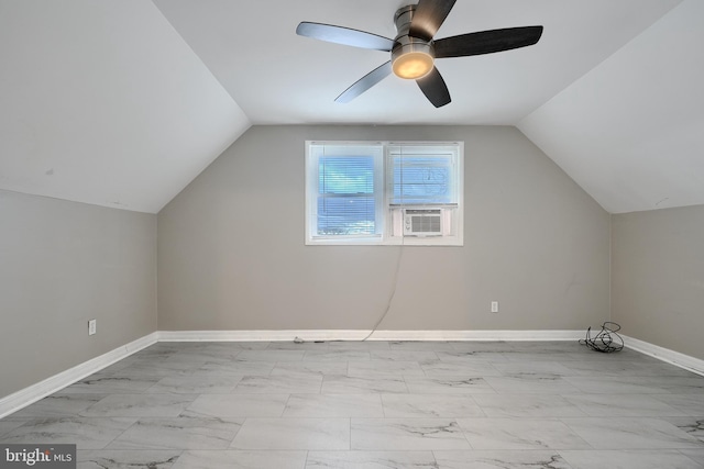 bonus room with cooling unit, vaulted ceiling, and ceiling fan